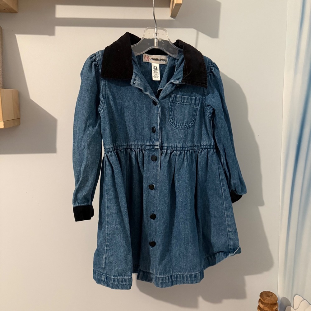 Christie Brooks Vintage Girls Denim Dress Blue  Trim Size 4 S Dress